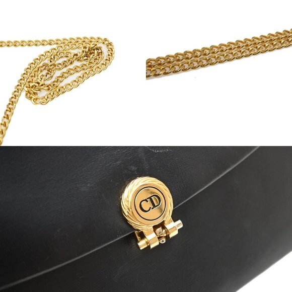 CHRISTIAN DIOR Logo Chain Shoulder Bag Leather Black GHW France 73KB440 - Picture 8 of 14